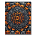 Golden Lotus Mandala and Dark Gray Flourish Rug