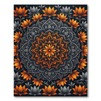 Golden Lotus Mandala and Dark Gray Flourish Rug