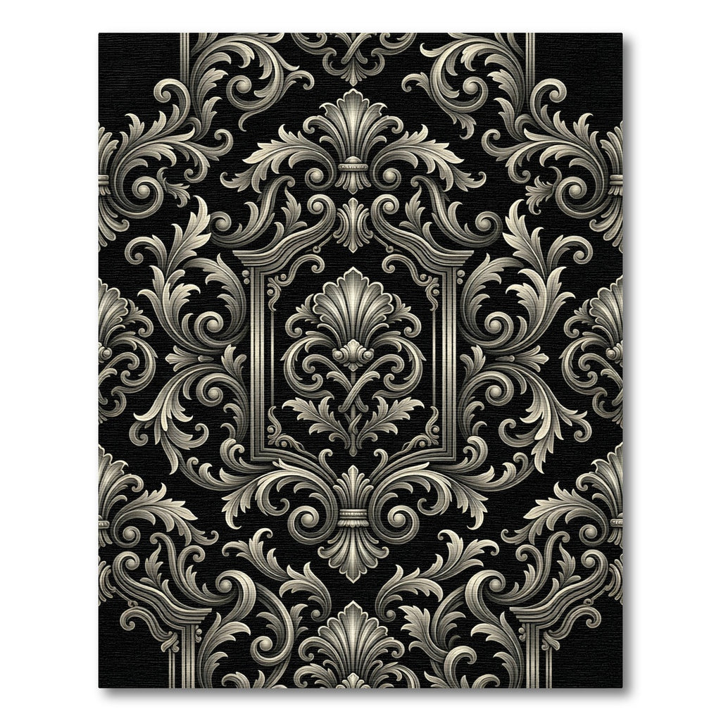 Ornate Black Silver Acanthus Scroll Rug
