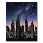 Golden City Skyline Starry Night Rug