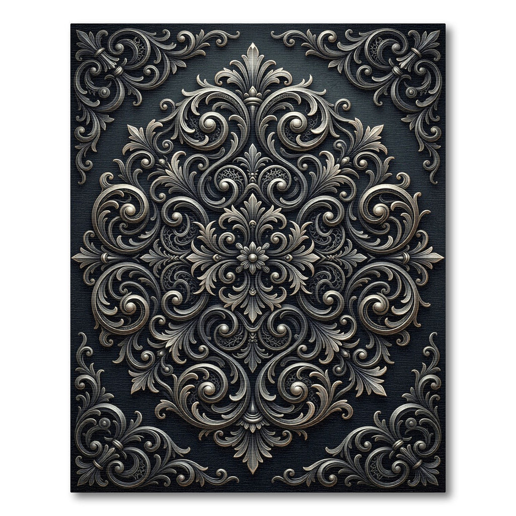 Sophisticated Silver Charcoal Ornate Damask Rug