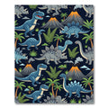 Playful Blue Dinosaur Volcano Tropical Landscape Rug