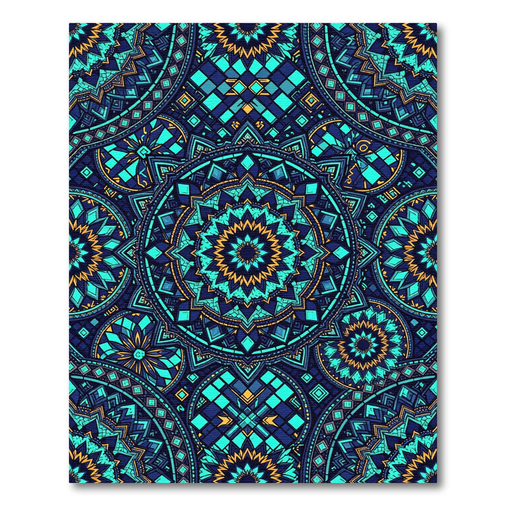 Electric Blue Teal Gold Mandala Rug