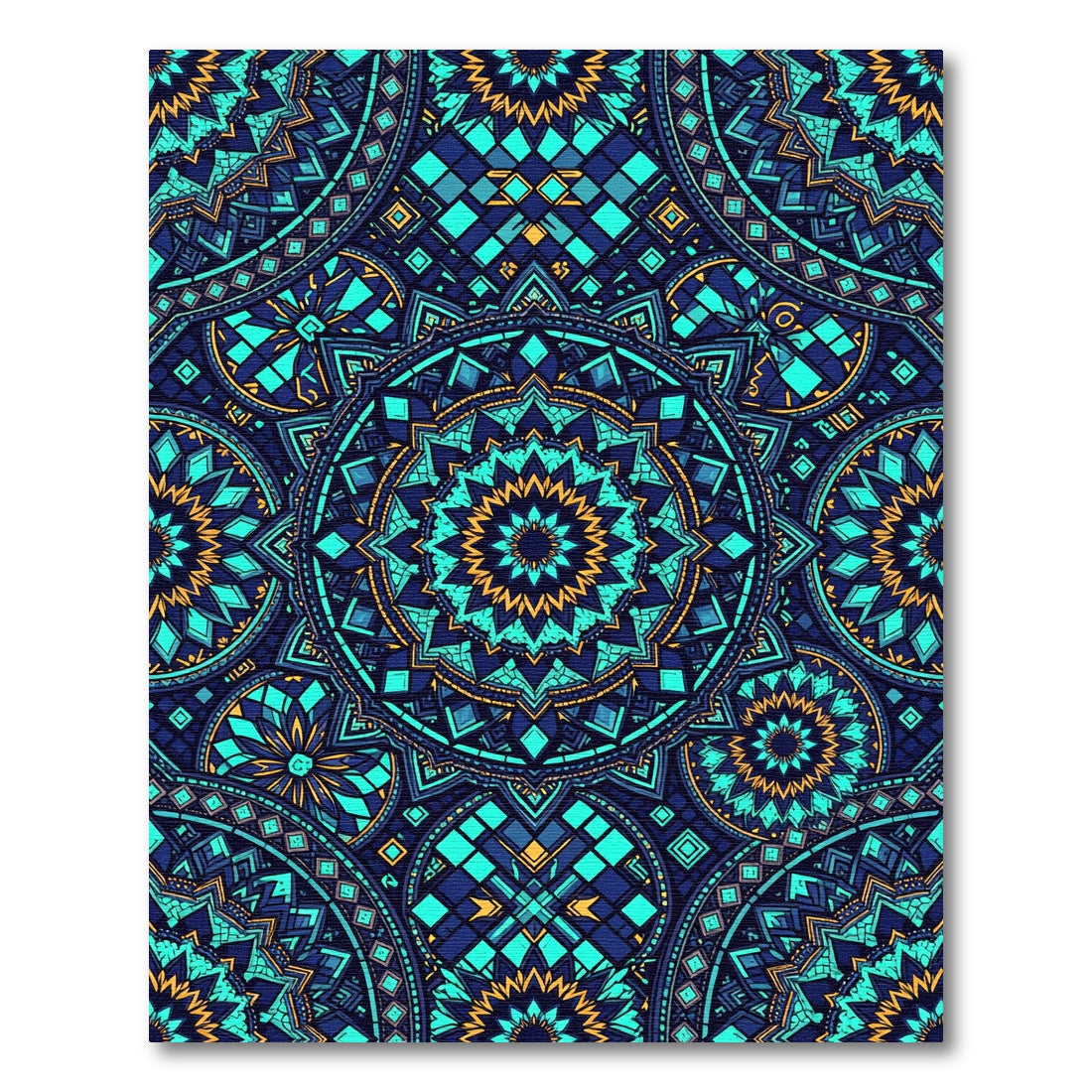 Electric Blue Teal Gold Mandala Rug