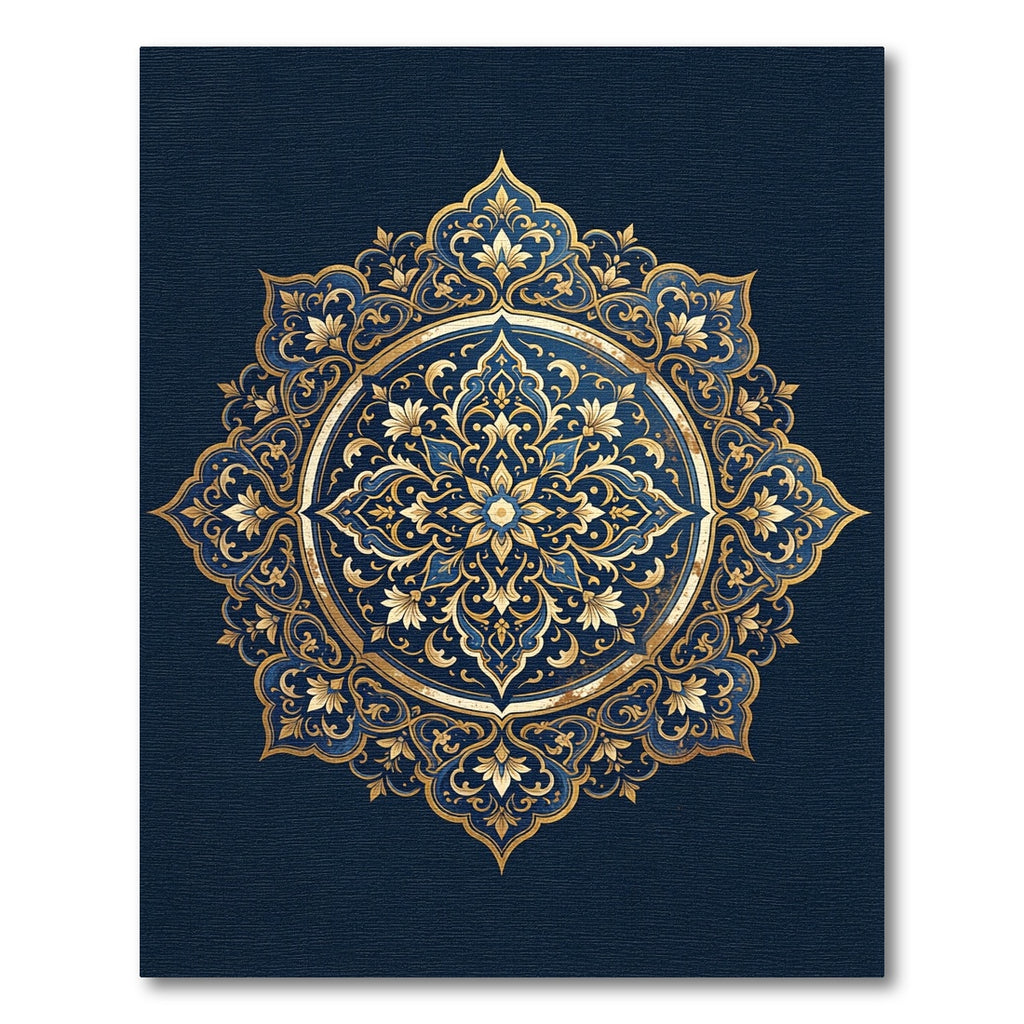 Midnight Sapphire Gold Filigree Medallion Rug