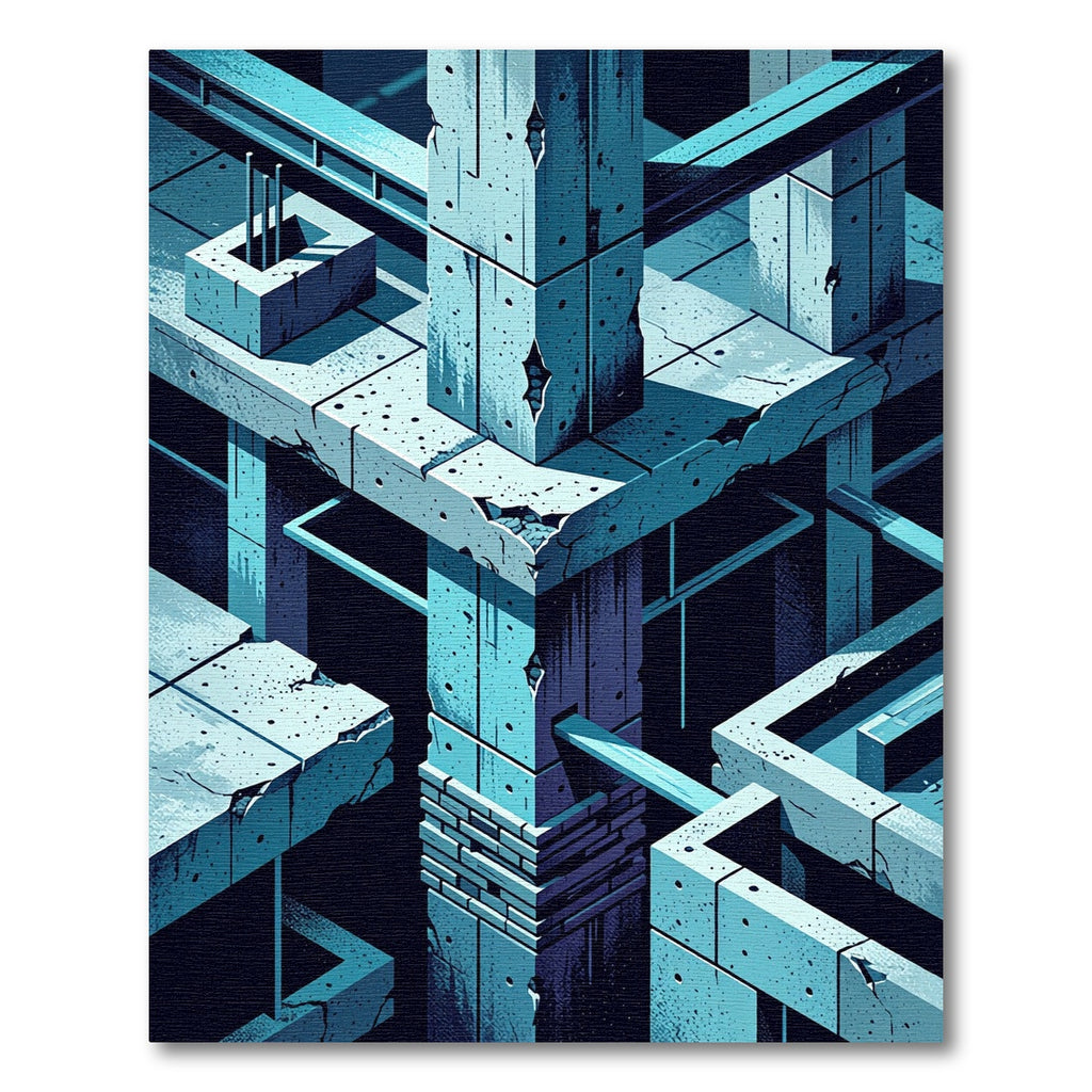 Abstract Concrete Structure Blue Rug