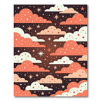 Whimsical Coral Night Sky Starry Clouds Rug