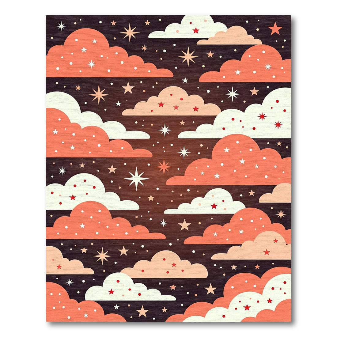 Whimsical Coral Night Sky Starry Clouds Rug