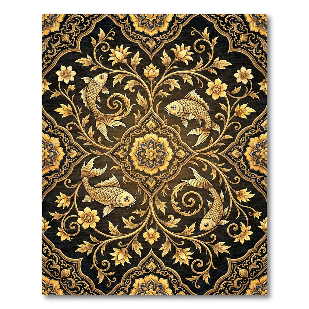 Gilded Fish and Floral Medallion Rug
