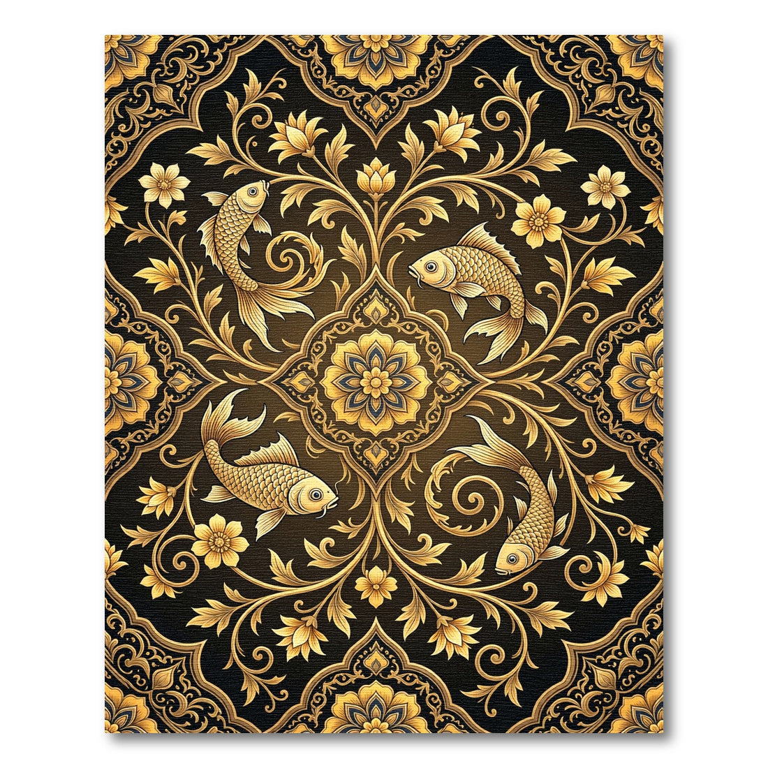Gilded Fish and Floral Medallion Rug