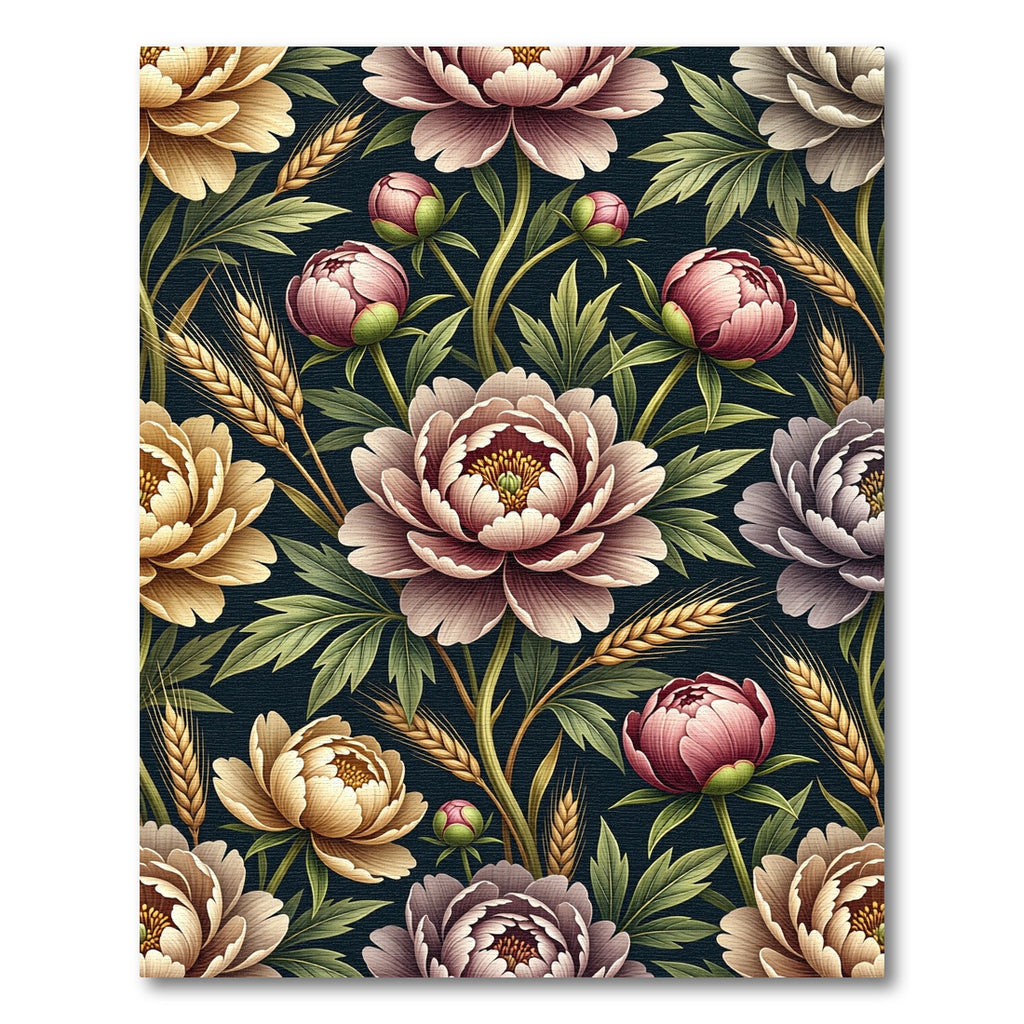 Peony and Golden Wheat Floral Arrangement Rug