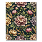 Peony and Golden Wheat Floral Arrangement Rug