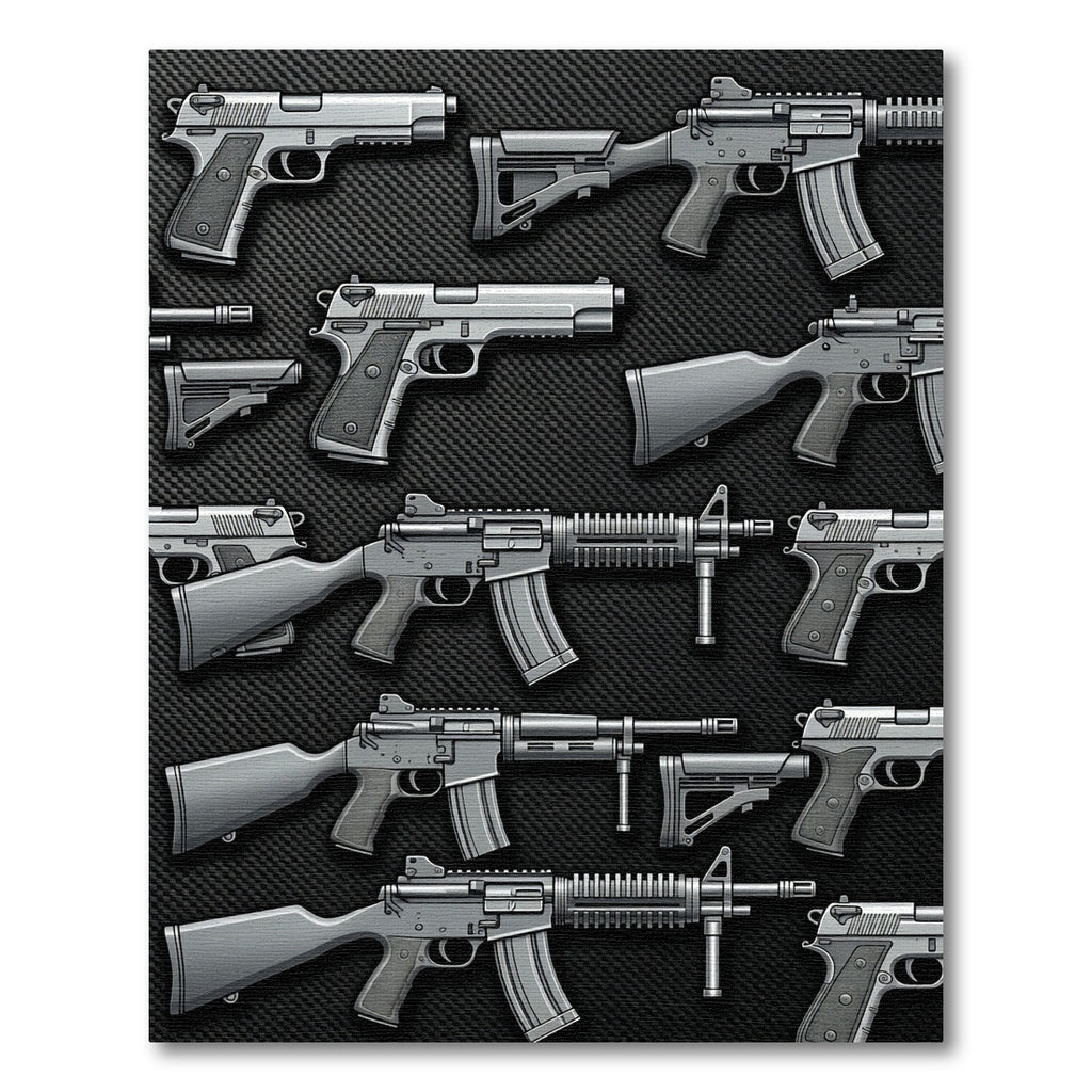 Monochrome Tactical Firearm Carbon Fiber Art Rug