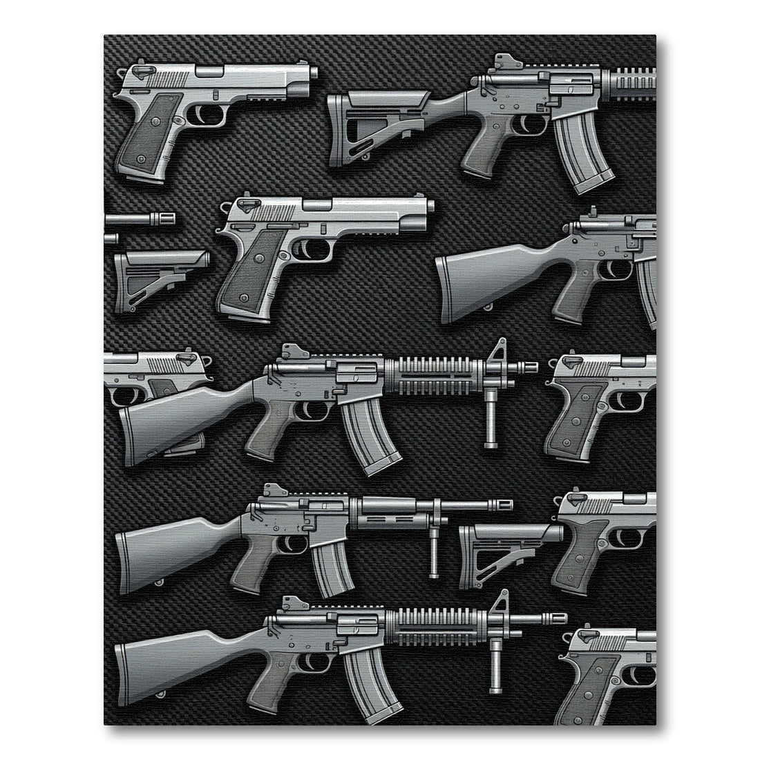 Monochrome Tactical Firearm Carbon Fiber Art Rug