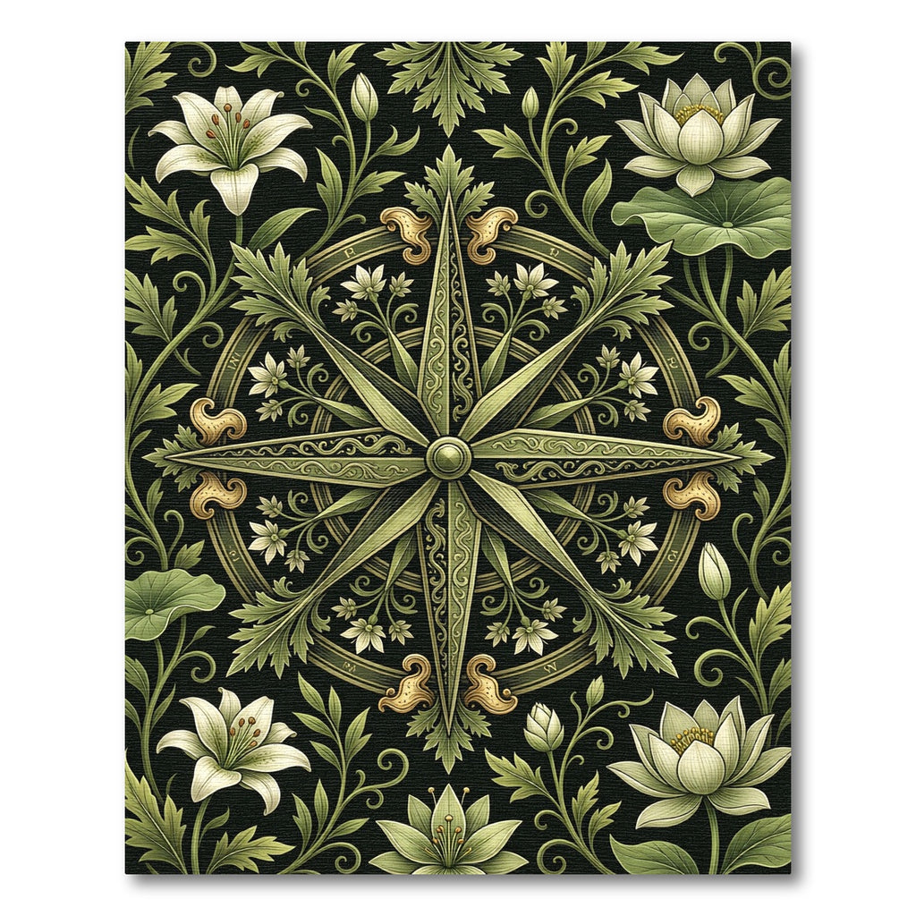 Sage Green Botanical Compass Floral Medallion Rug