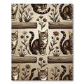 Tabby Cat Floral Brown Wood Rug