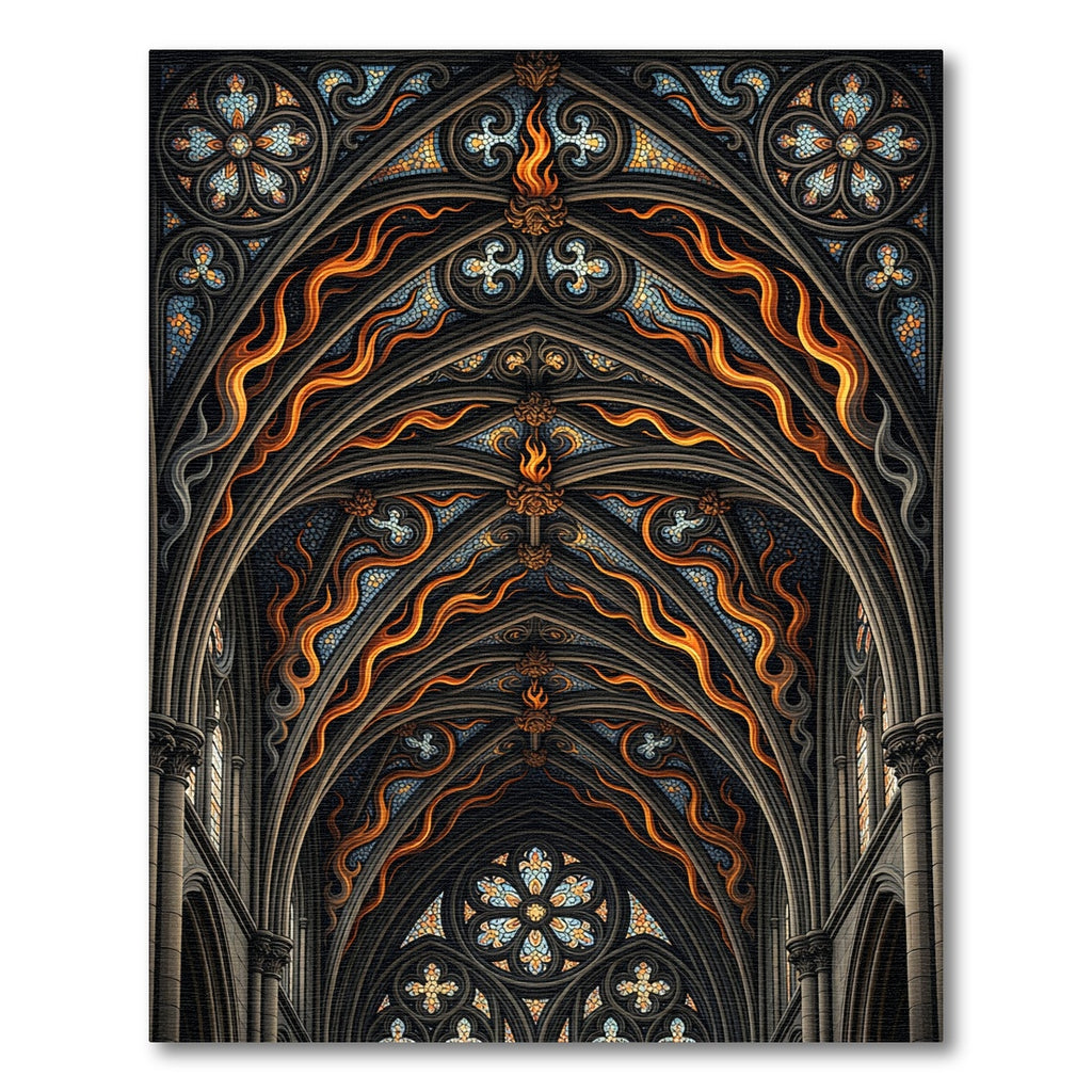 Gothic Arches Fiery Flame Stained Glass Rug
