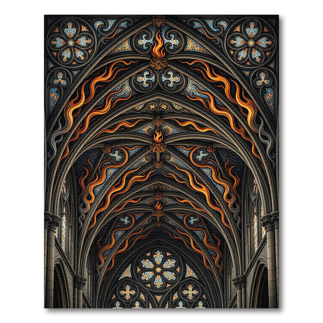 Gothic Arches Fiery Flame Stained Glass Rug