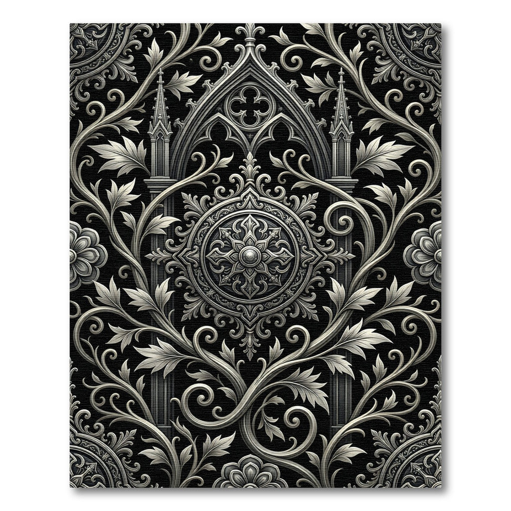 Gothic Silver Ornate Filigree Medallion Rug