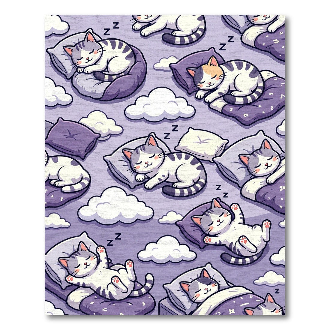 Sleepy Purple Cats and Clouds Rug