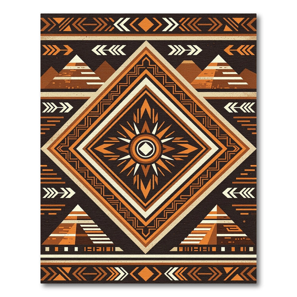 Earthy Orange Geometric Pyramid Sun Rug