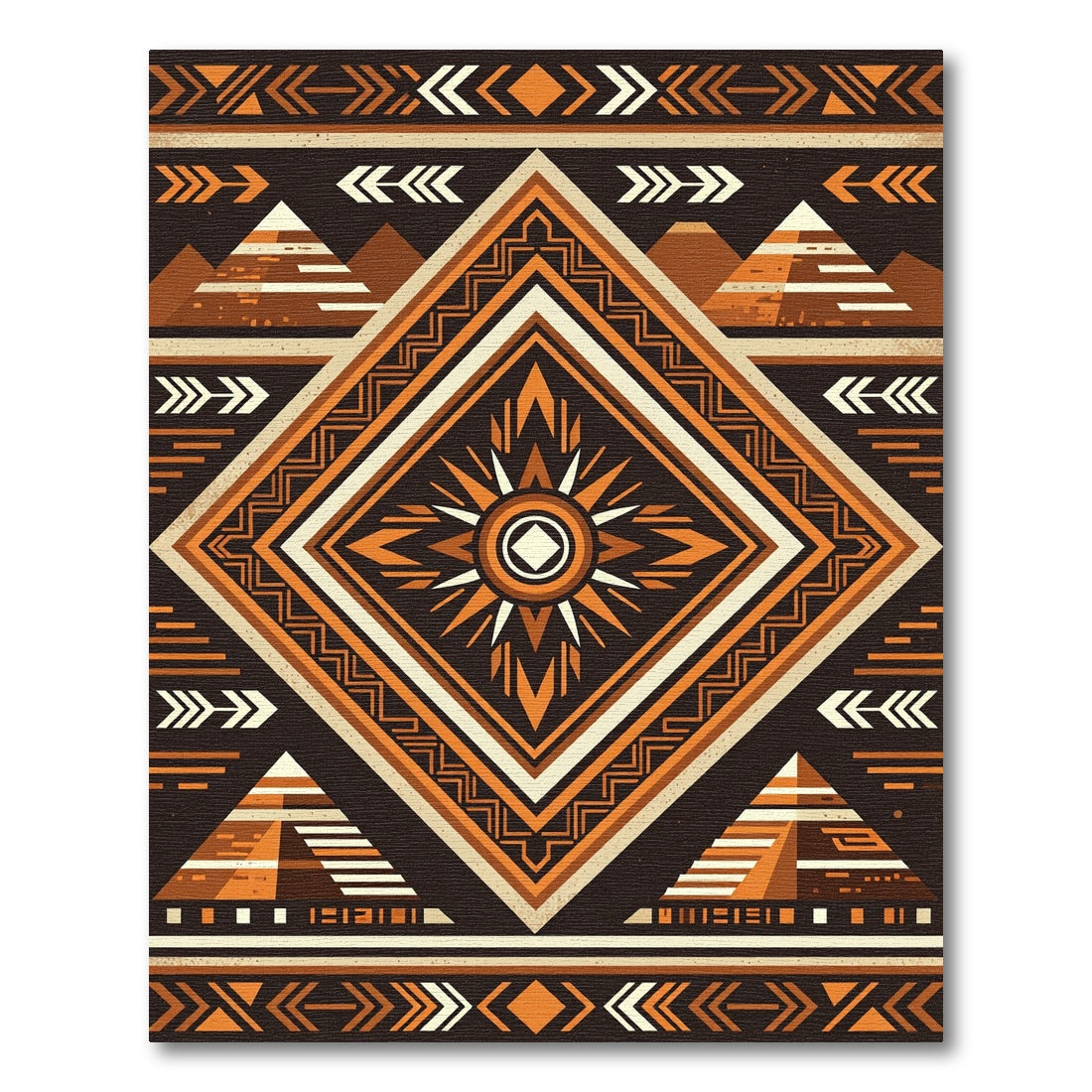 Earthy Orange Geometric Pyramid Sun Rug