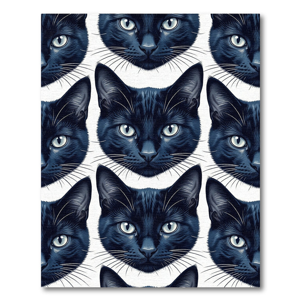Midnight Black Cat Face Seamless Illustration Rug