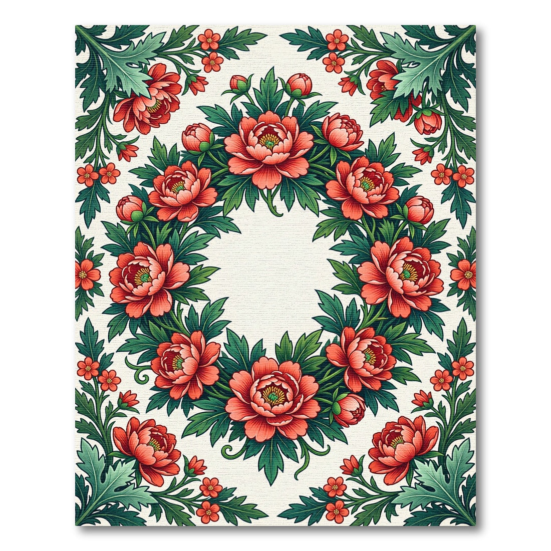 Elegant Red Peony Wreath Floral Art Rug
