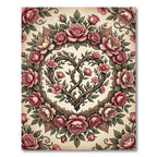Romantic Pink Rose Heart Wreath Rug
