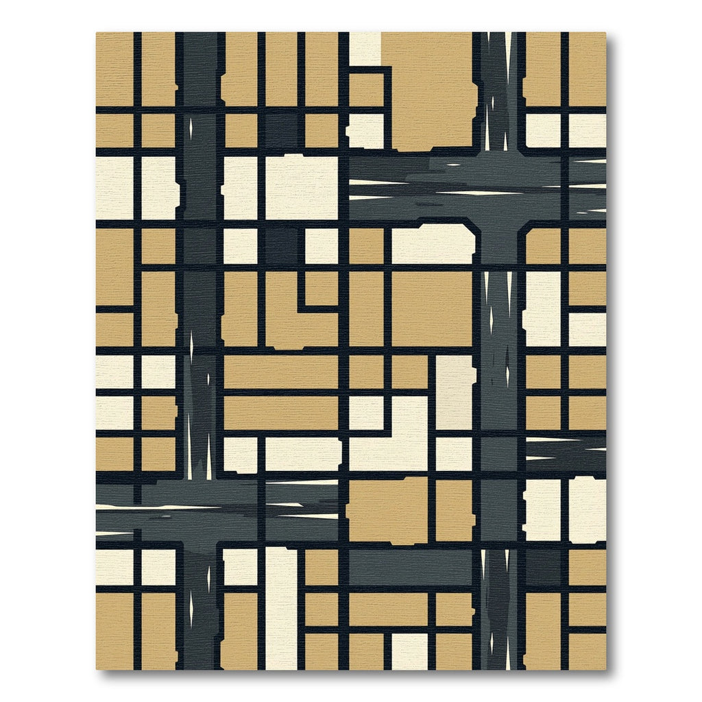 Deep Ochre Geometric Grid Rug