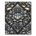 Elegant Silver Lotus Damask Scrollwork Rug