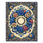 Navy Blue Floral Wreath Ribbon Rug