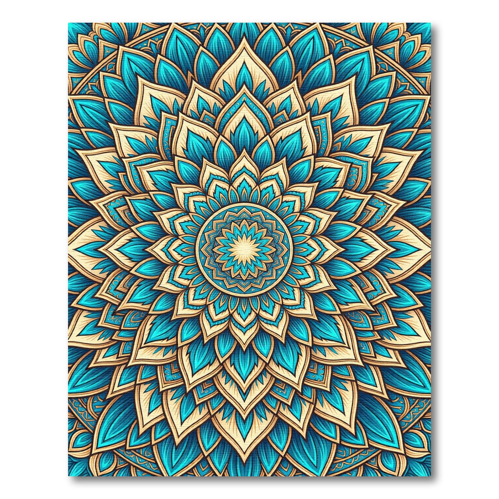 Teal and Gold Radiant Petal Mandala Rug