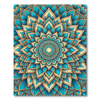 Teal and Gold Radiant Petal Mandala Rug