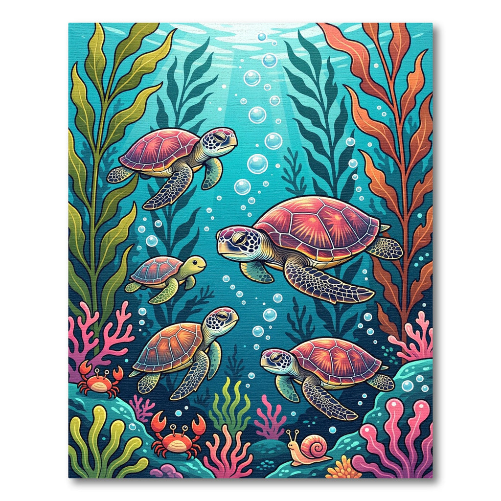 Vibrant Underwater Sea Turtle Kelp Life Rug
