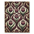 Deep Burgundy Tulip Art Nouveau Scroll Rug