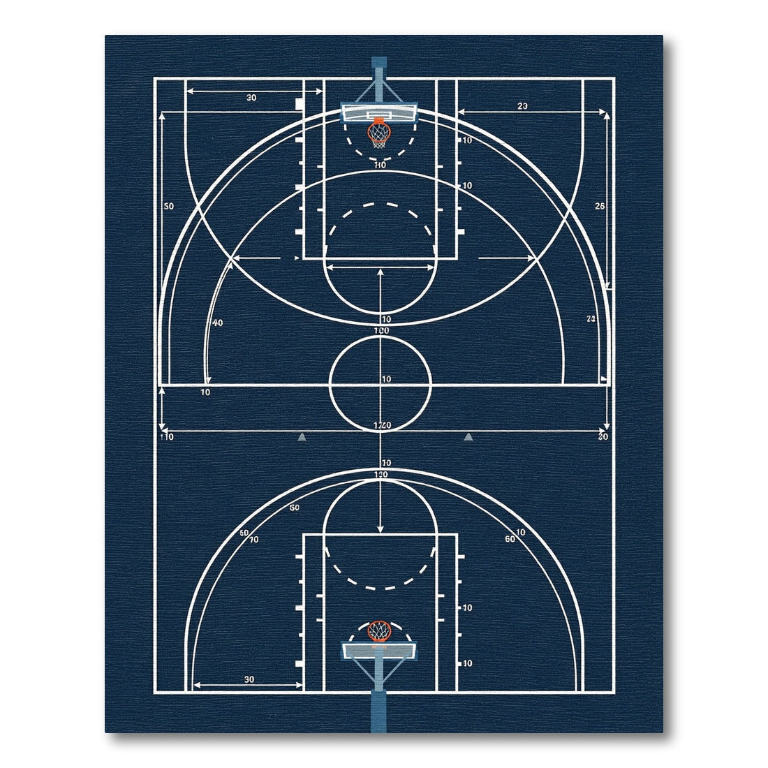 Minimalist Navy Basketball Court Diagram Rug