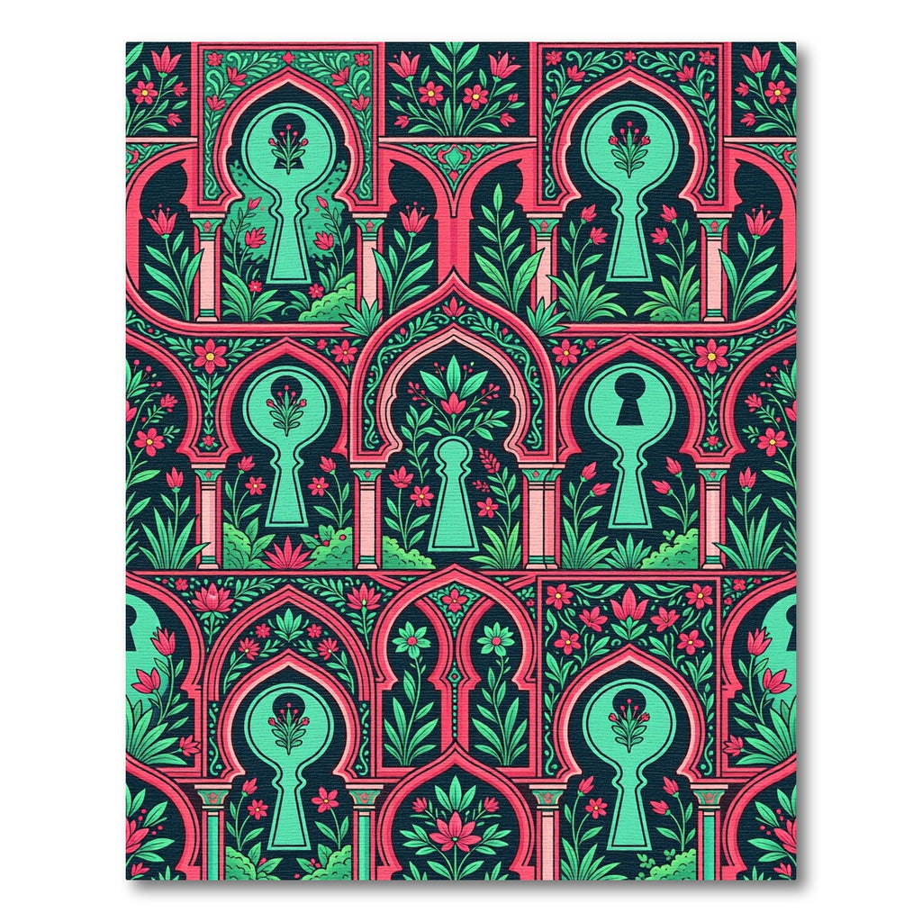 Dark Teal Floral Arch Keyhole Graphic Rug