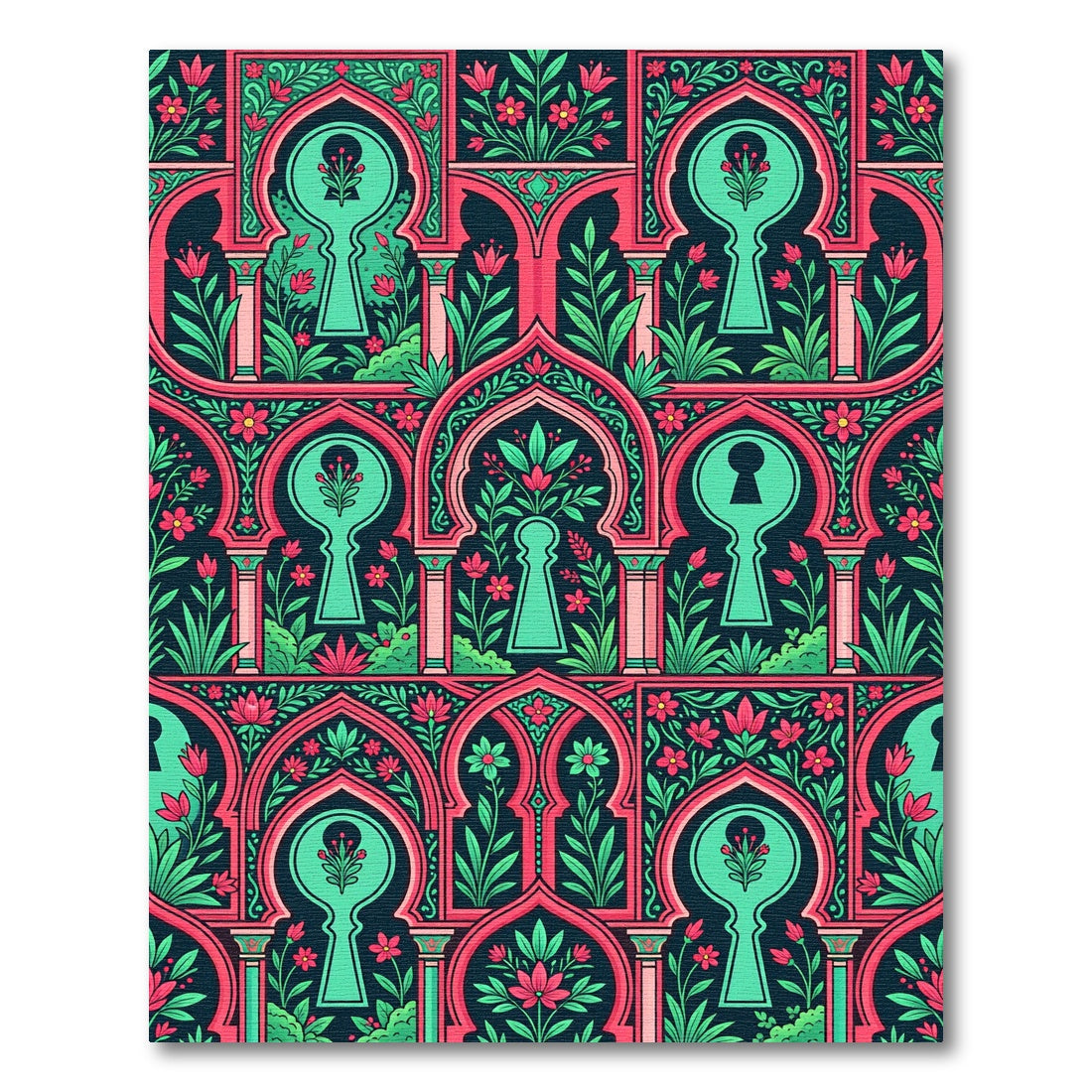 Dark Teal Floral Arch Keyhole Graphic Rug