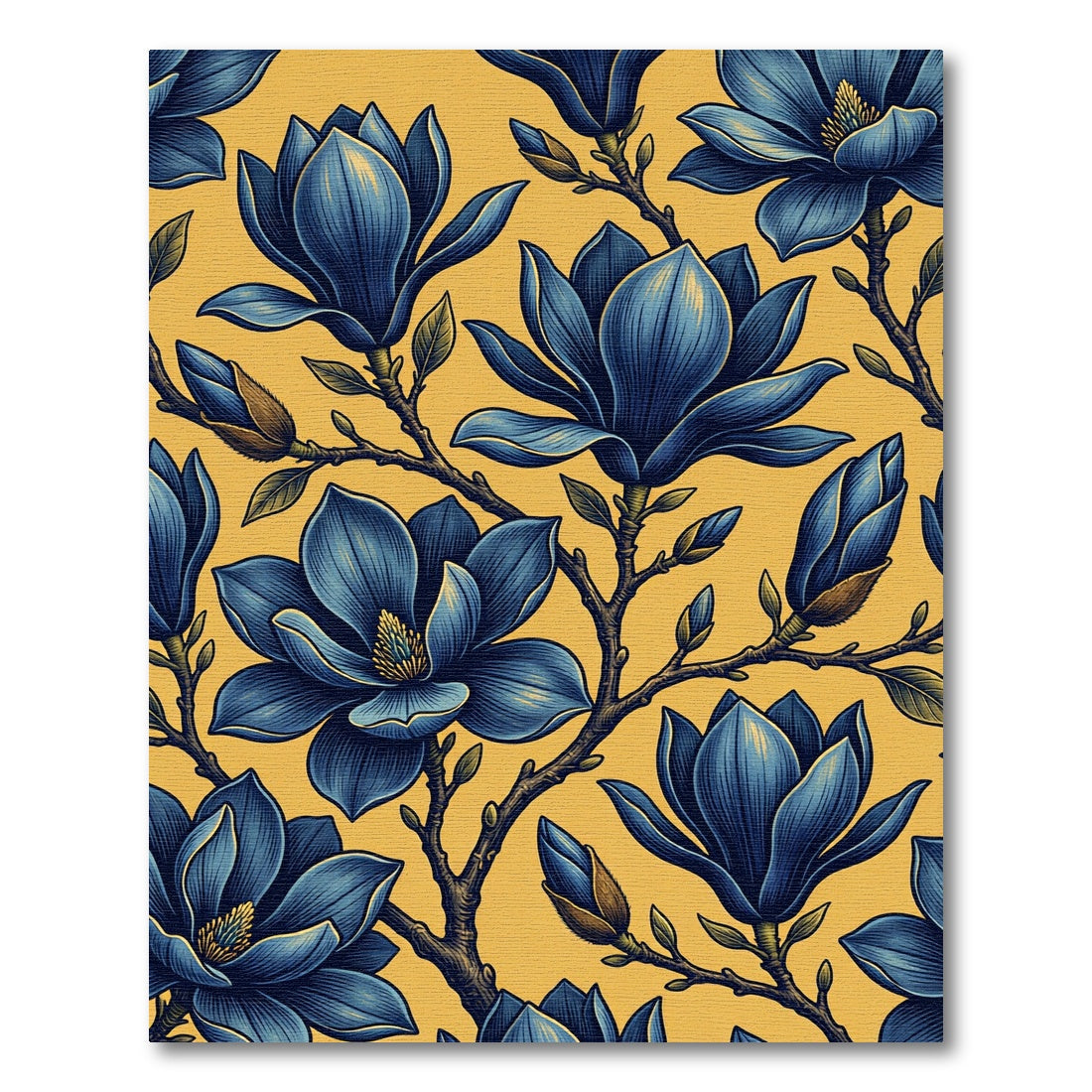 Deep Blue Magnolia Botanical Gold Rug