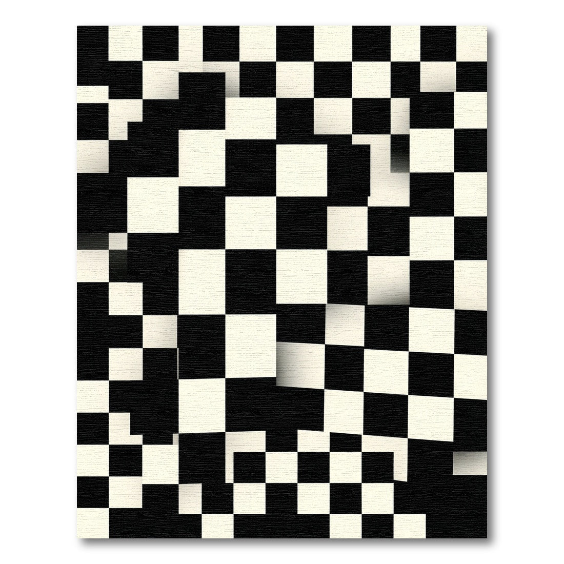 Black White Geometric Checkered Warp Rug