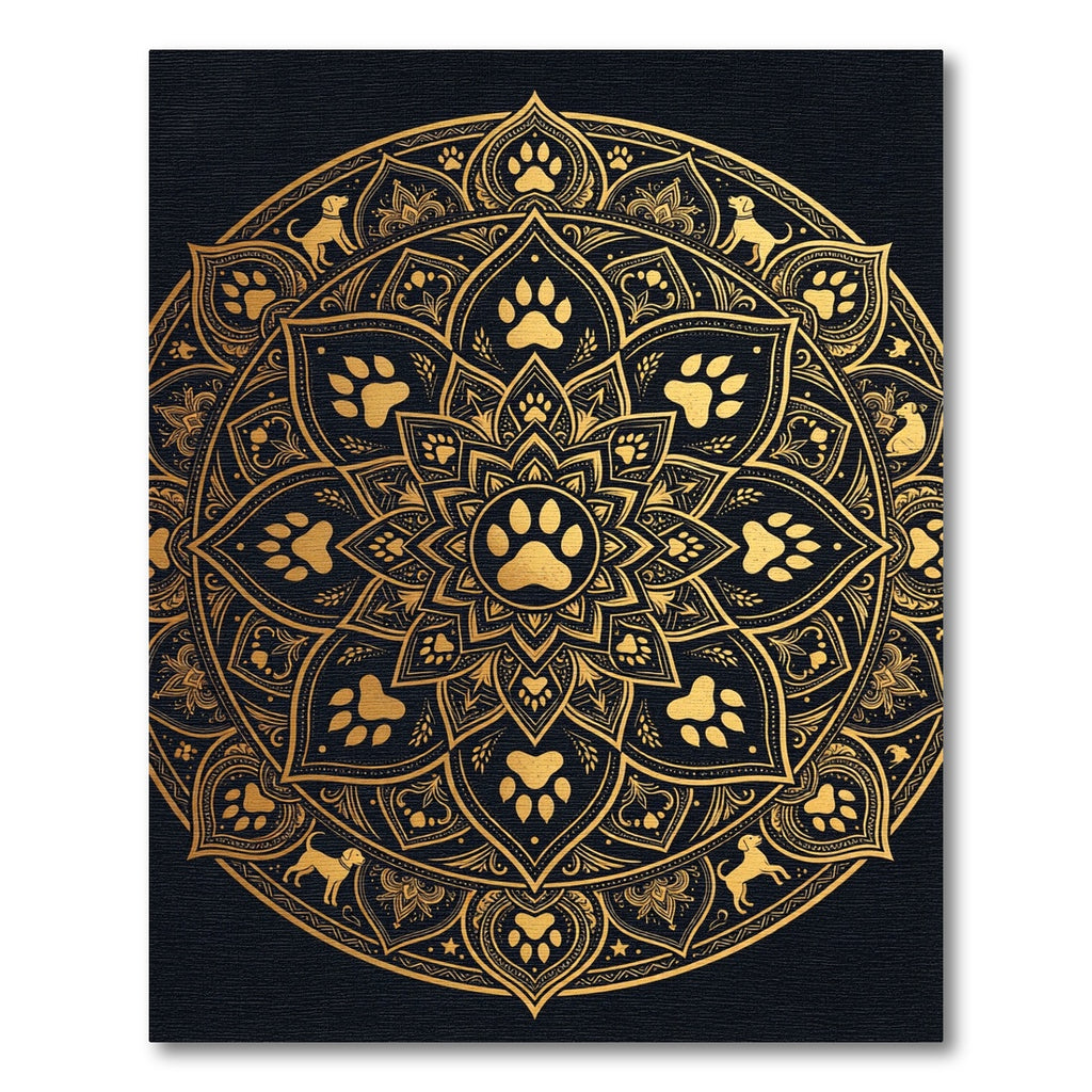 Golden Paw Black Petal Mandala Rug