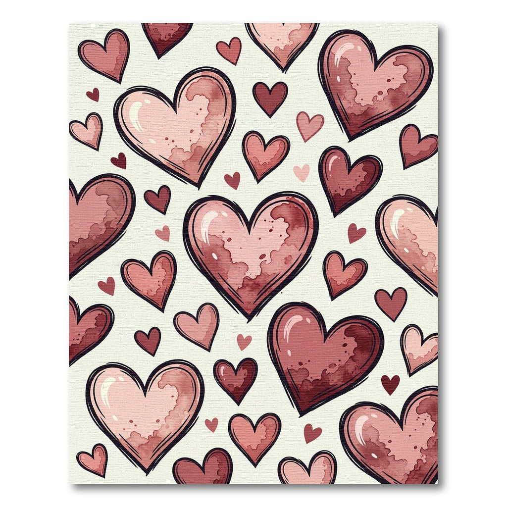 Watercolor Hearts Blush and Burgundy Rug