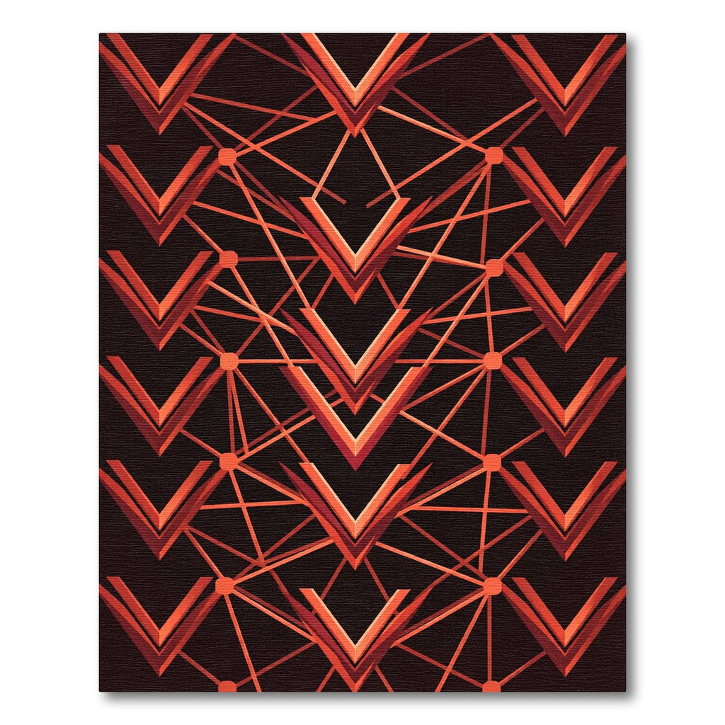 Abstract Geometric Red Chevron Network Rug