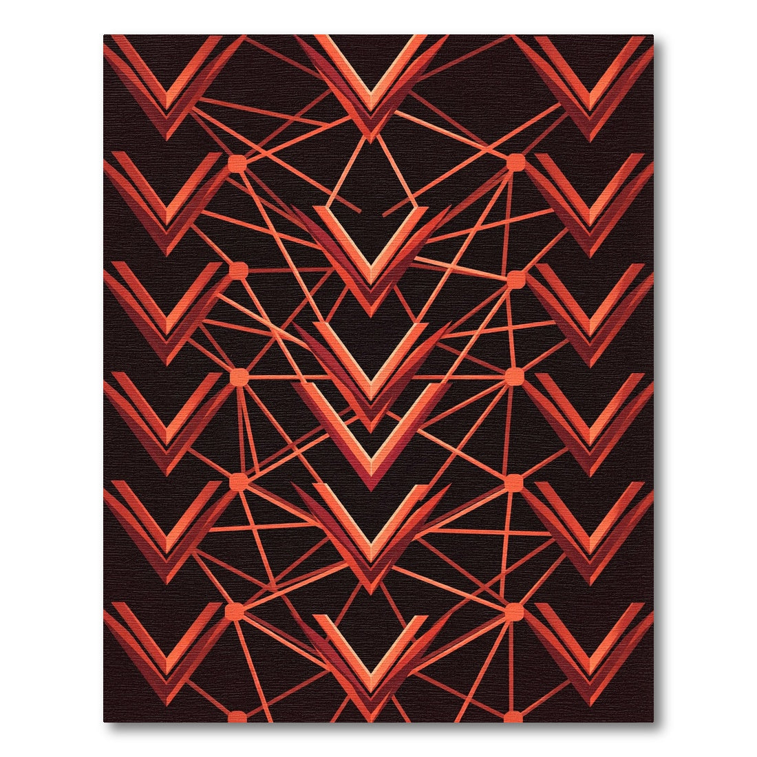 Abstract Geometric Red Chevron Network Rug