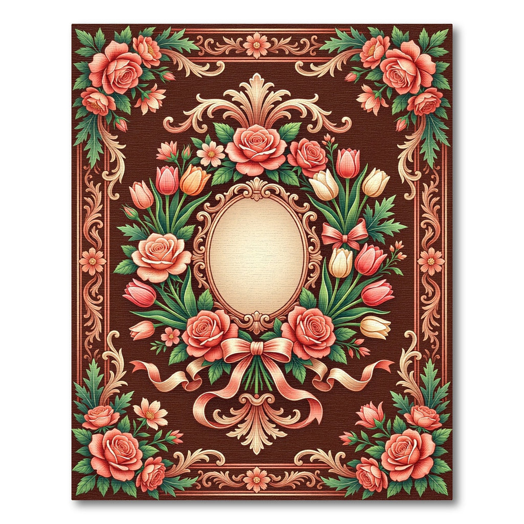 Elegant Rose and Tulip Baroque Frame Rug