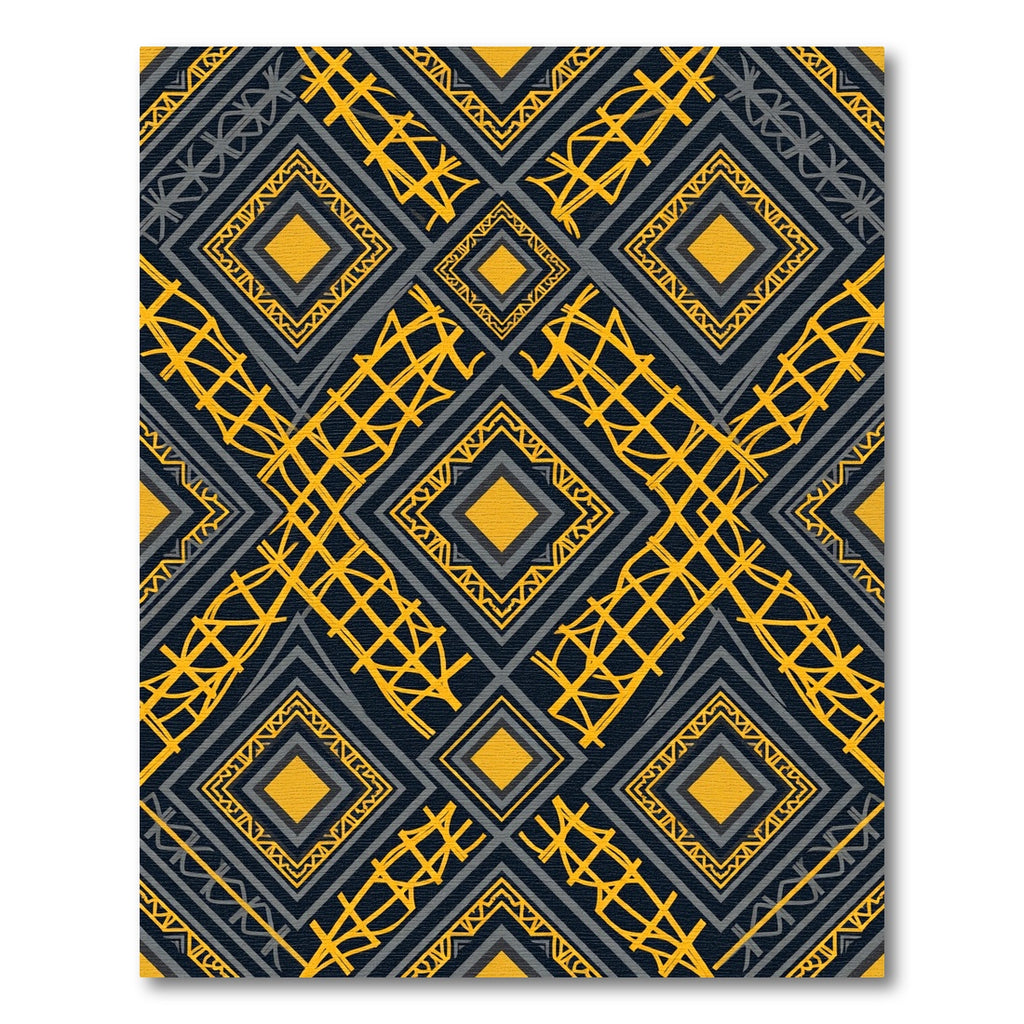 Charcoal Gold Geometric Diamond Lines Rug