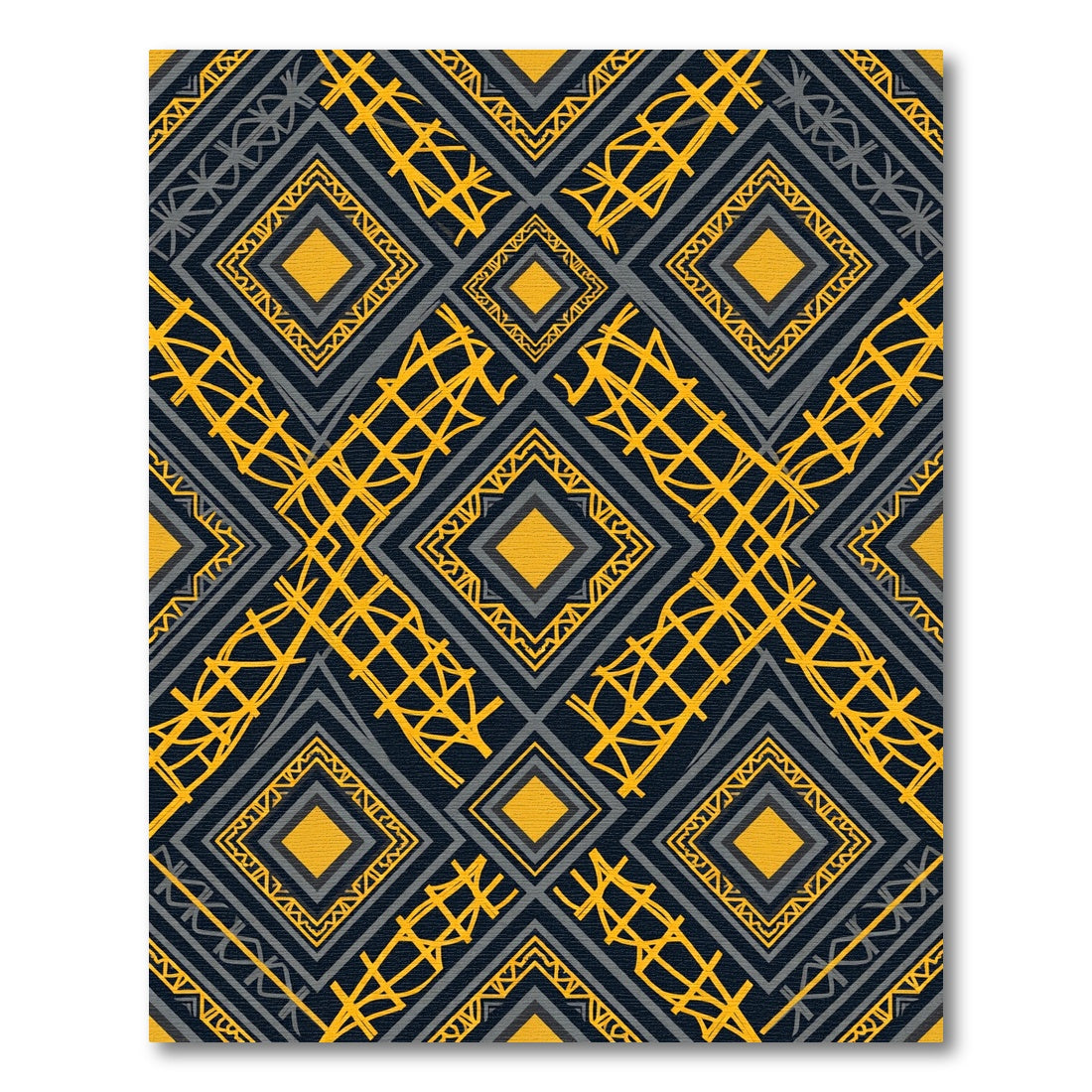 Charcoal Gold Geometric Diamond Lines Rug