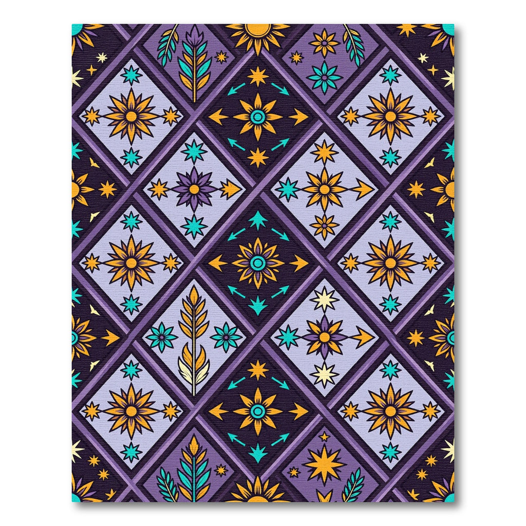 Purple Yellow Sun Star Diamond Rug