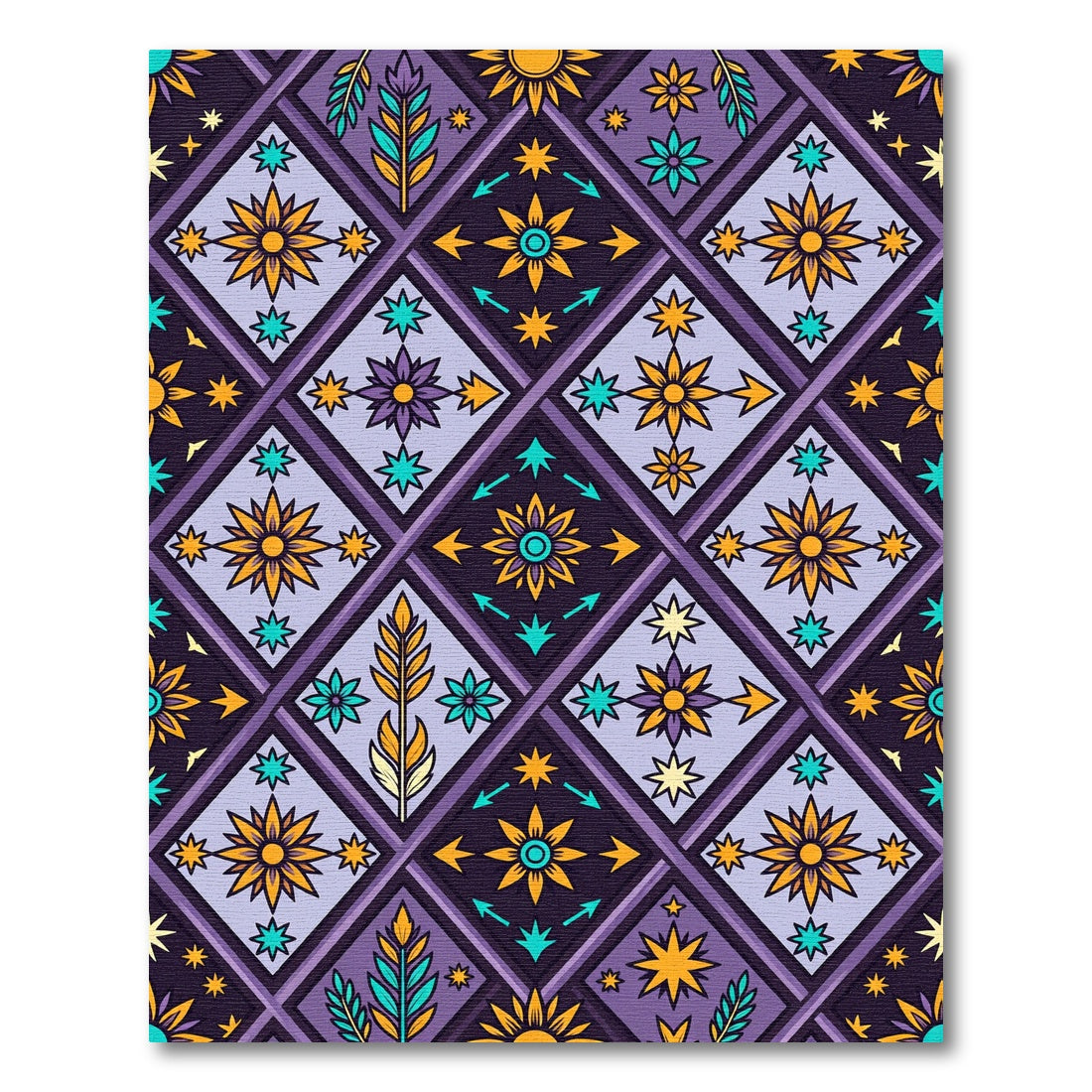 Purple Yellow Sun Star Diamond Rug